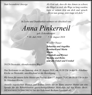 Traueranzeige von Anna Pinkerneil von Die Glocke