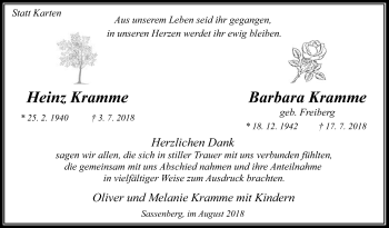Traueranzeige von Barbara Kramme von Die Glocke