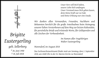 Traueranzeige von Brigitte Eustergerling von Die Glocke