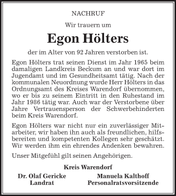 Traueranzeige von Egon Hölters von Die Glocke