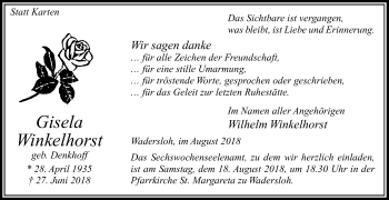 Traueranzeige von Gisela Winkelhorst von Die Glocke