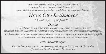 Traueranzeige von Hans-Otto Reckmeyer von Die Glocke