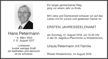 Traueranzeige von Hans Petermann von Die Glocke