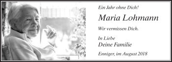 Traueranzeige von Maria Lohmann von Die Glocke