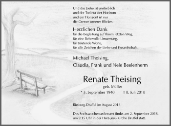 Traueranzeige von Renate Theising von Die Glocke