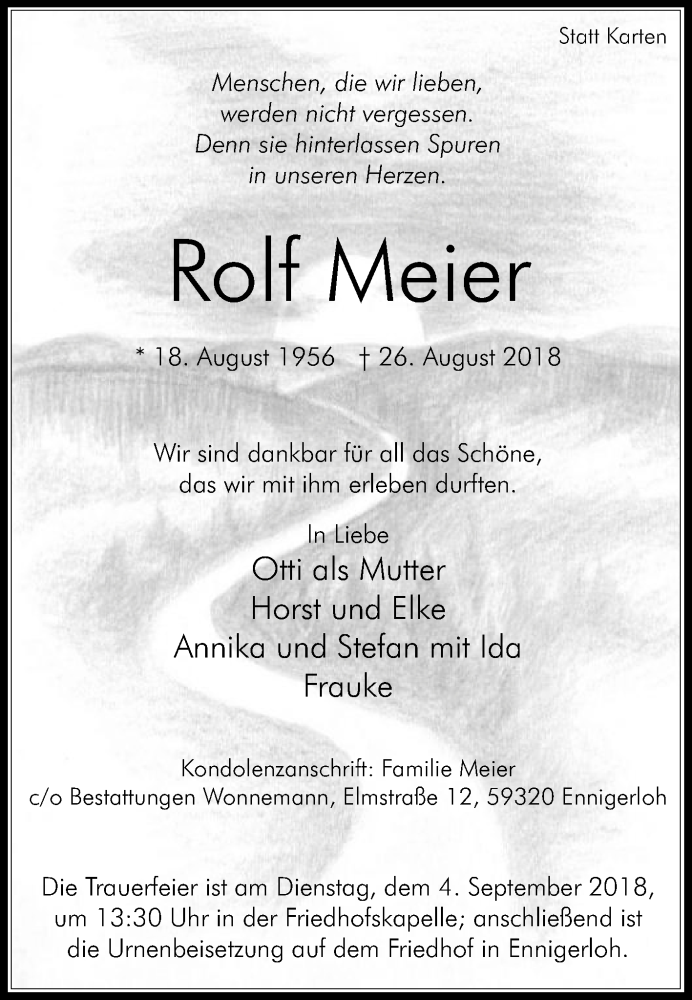  Traueranzeige für Rolf Meier vom 29.08.2018 aus Die Glocke