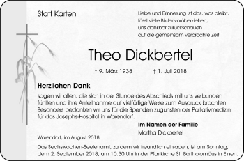 Traueranzeige von Theo Dickbertel von Die Glocke