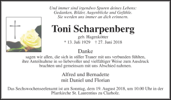 Traueranzeige von Toni Scharpenberg von Die Glocke