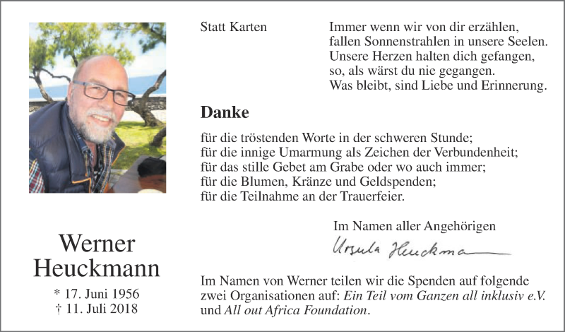  Traueranzeige für Werner Heuckmann vom 25.08.2018 aus Die Glocke