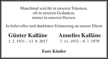 Traueranzeige von Annelies Kalläne von Die Glocke
