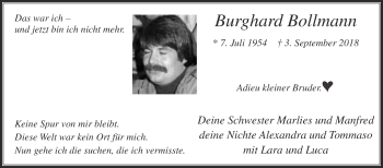 Traueranzeige von Burghard Bollmann von Die Glocke