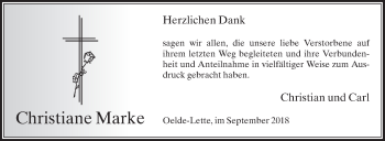 Traueranzeige von Christiane Marke von Die Glocke