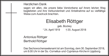 Traueranzeige von Elisabeth Röttger von Die Glocke