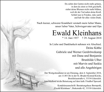 Traueranzeige von Ewald Kleinhans von Die Glocke