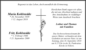 Traueranzeige von Fritz Kohlstedde von Die Glocke