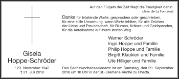 Traueranzeige von Gisela Hoppe-Schröder von Die Glocke