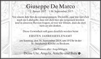 Traueranzeige von Giuseppe De Marco von Die Glocke