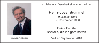 Traueranzeige von Heinz-Josef Brummel von Die Glocke