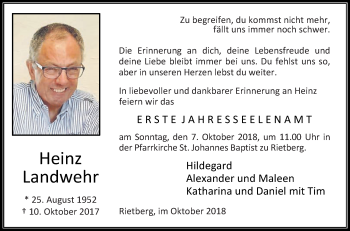 Traueranzeige von Heinz Landwehr von Die Glocke