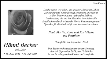 Traueranzeige von Hänni Becker von Die Glocke