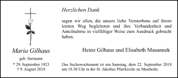 Traueranzeige von Maria Gilhaus von Die Glocke