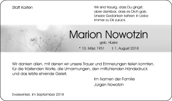 Traueranzeige von Marion Nowotzin von Die Glocke