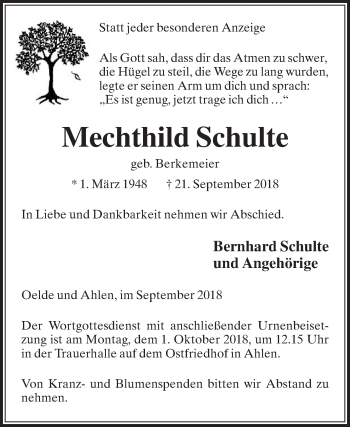 Traueranzeige von Mechthild Schulte von Die Glocke