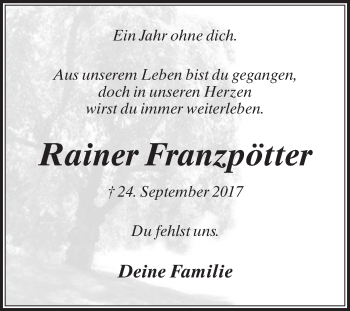 Traueranzeige von Rainer Franzpötter von Die Glocke