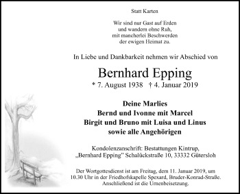 Traueranzeige von Bernhard Epping von Die Glocke