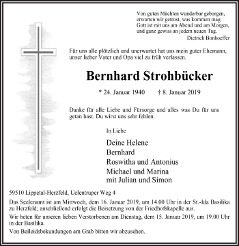 Traueranzeige von Bernhard Strohbücker von Die Glocke