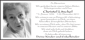 Traueranzeige von Christel Litschel von Die Glocke