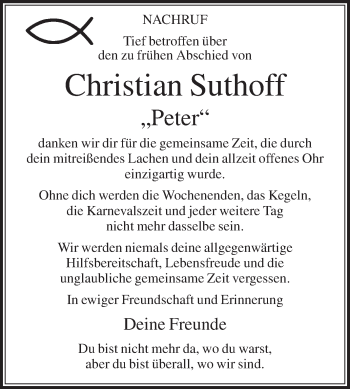 Traueranzeige von Christian Suthoff von Die Glocke