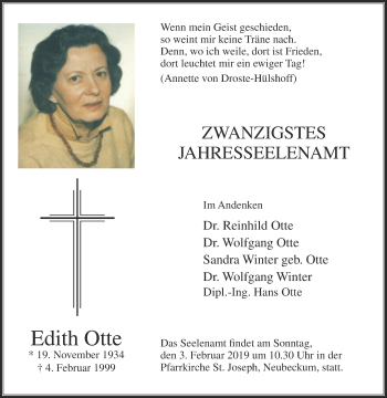 Traueranzeige von Edith Otte von Die Glocke