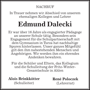Traueranzeige von Edmund Dalecki von Die Glocke