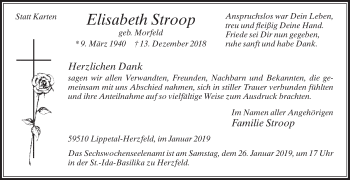 Traueranzeige von Elisabeth Stroop von Die Glocke