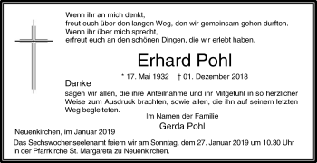 Traueranzeige von Erhard Pohl von Die Glocke