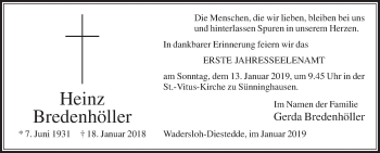 Traueranzeige von Heinz Bredenhöller von Die Glocke