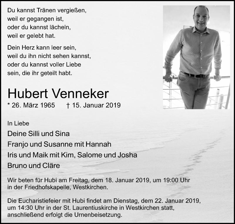  Traueranzeige für Hubert Venneker vom 17.01.2019 aus Die Glocke