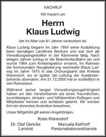 Traueranzeige von Klaus Ludwig von Die Glocke