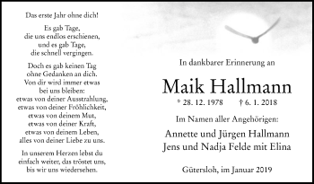 Traueranzeige von Maik Hallmann von Die Glocke