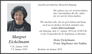 Traueranzeige von Margret Eickelmann von Die Glocke