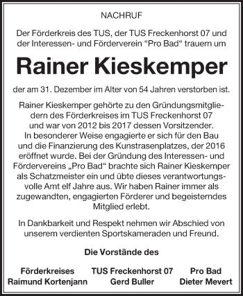 Traueranzeige von Rainer Kieskemper von Die Glocke