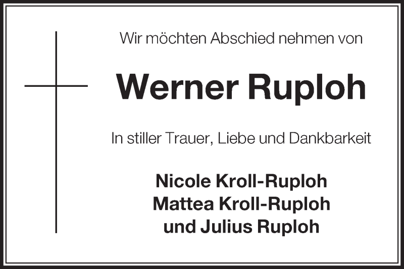  Traueranzeige für Werner Ruploh vom 10.01.2019 aus Die Glocke