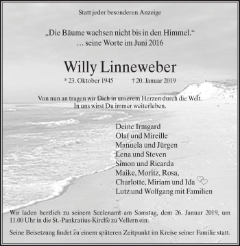 Traueranzeige von Willy Linneweber von Die Glocke