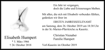 Traueranzeige von Elisabeth Humpert von Glocke Trauer