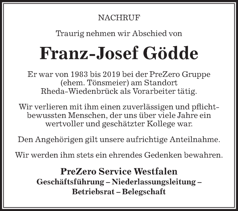  Traueranzeige für Franz-Josef Gödde vom 24.10.2019 aus Die Glocke