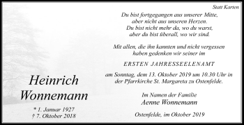 Traueranzeige von Heinrich Wonnemann von Die Glocke