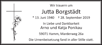 Traueranzeige von Jutta Borgstädt von Die Glocke