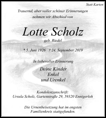 Traueranzeige von Lotte Scholz von Die Glocke