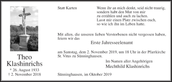 Traueranzeige von Theo Klashinrichs von Die Glocke